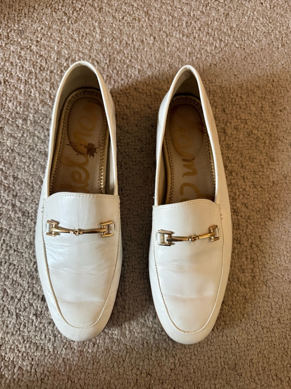 Sam Edelman White Leather Loafers with Gold Hardware